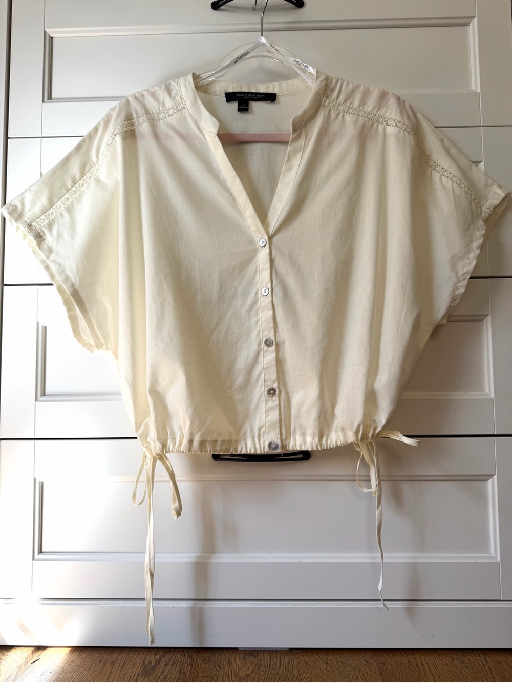 Marc New York Ivory Cotton Boho Lace Trim Blouse Drawstring Hem Small NWOT